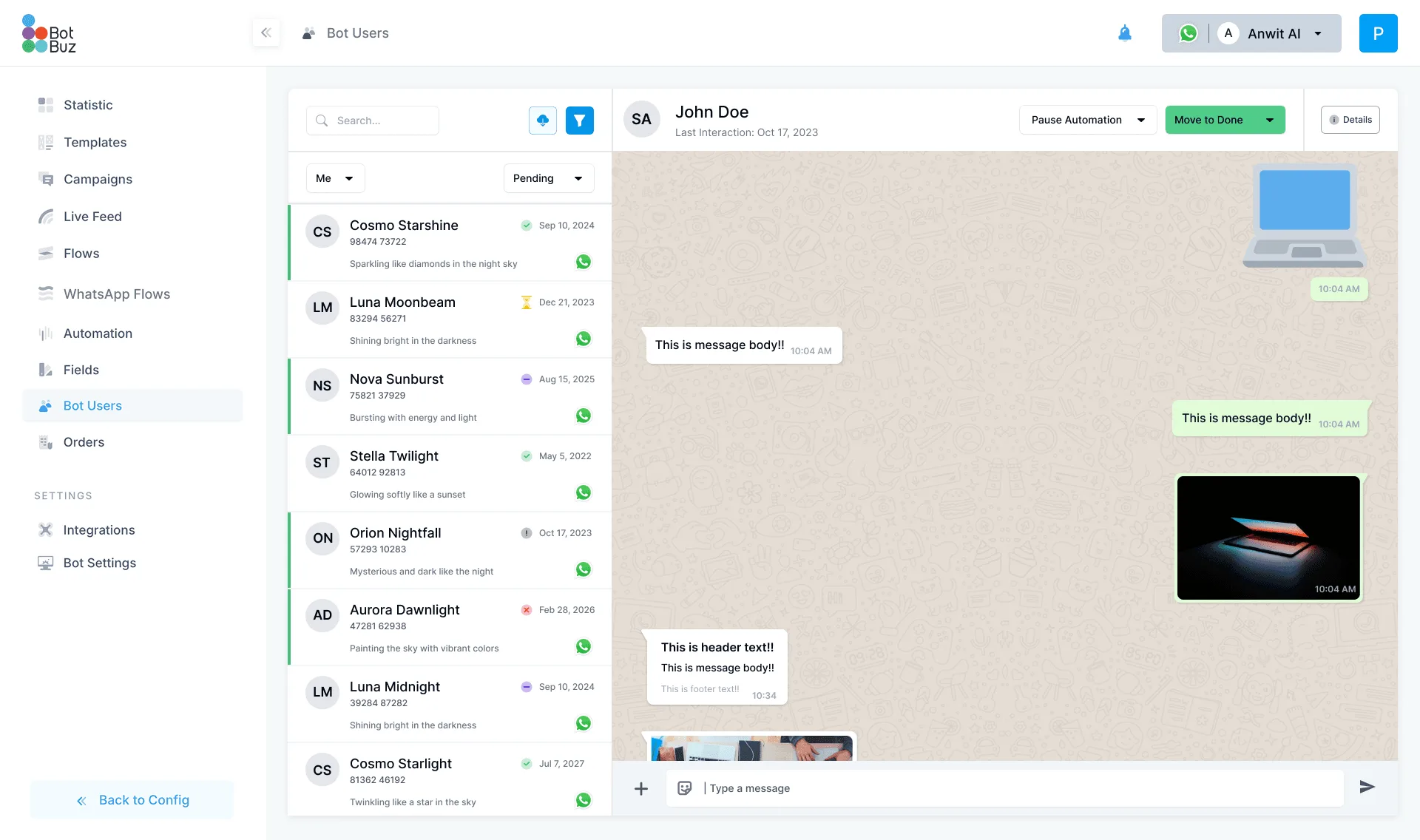 BotBuz conversational workflow platform — Unified multi-channel inbox